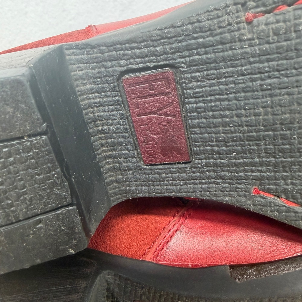 FLY London Red Leather Suede Ankle Boots Buckle Accent Women's Size 38 - Picture 13 of 13